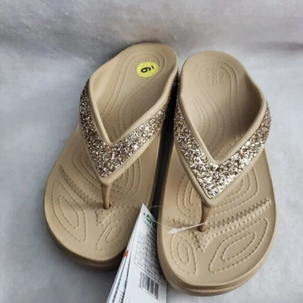 NWT - Crocs Women's Sloane Glitter Flip Flop Wedge Sandals W9 - Picture 3 of 10